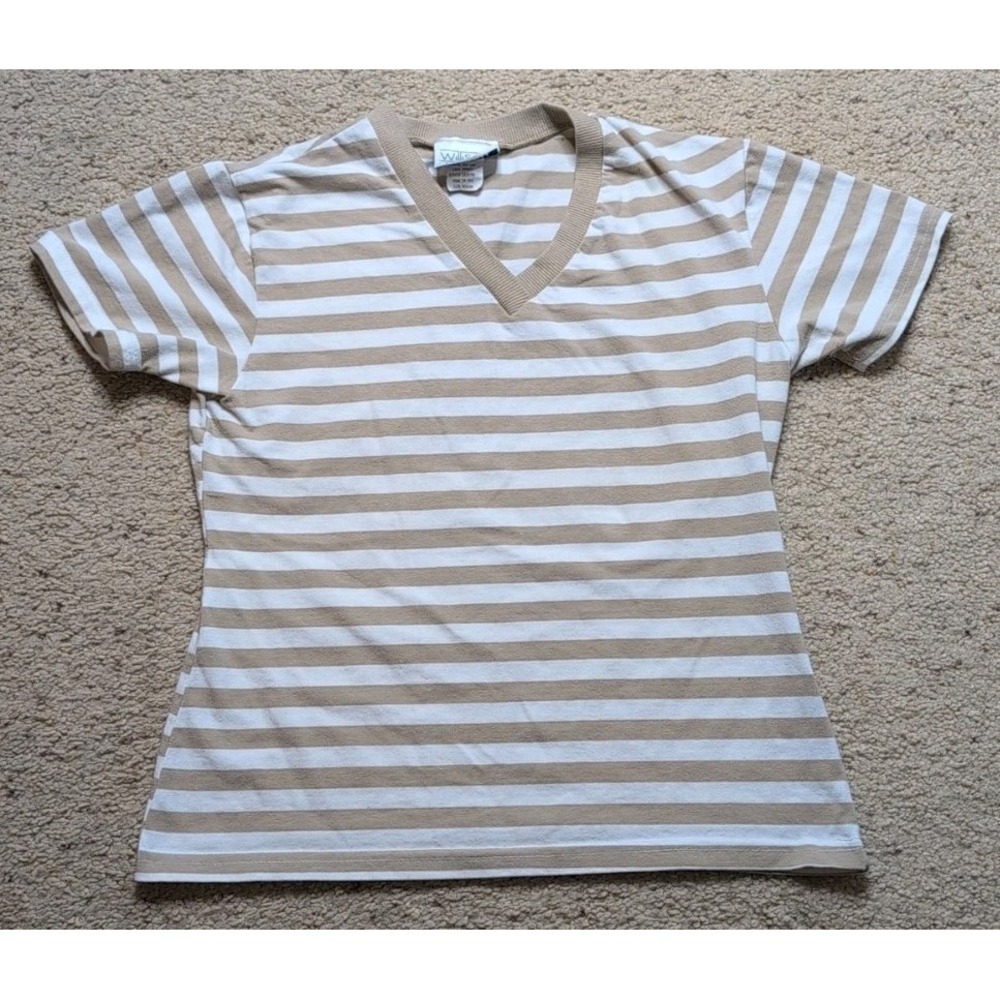 Willi Smith Women's M Striped V-Neck Short Sleeve Crop Top Casual Everyday Basic